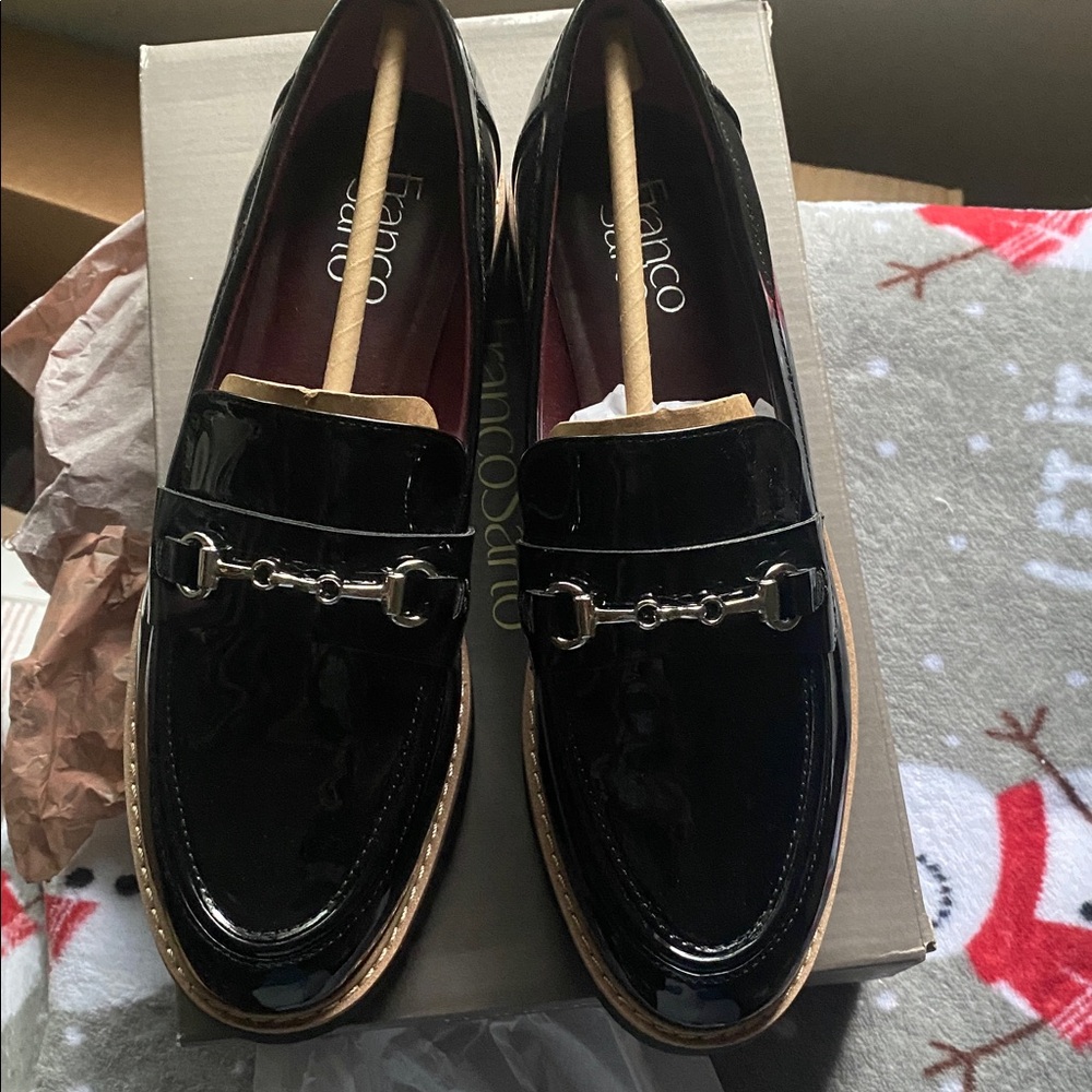 Franco Sarto Black Loafers with Silver Detail